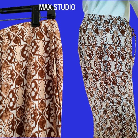 MAX STUDIO NEW Bohemian Medallion Drawstring Flowing Wide Leg Pant M - Picture 7 of 12